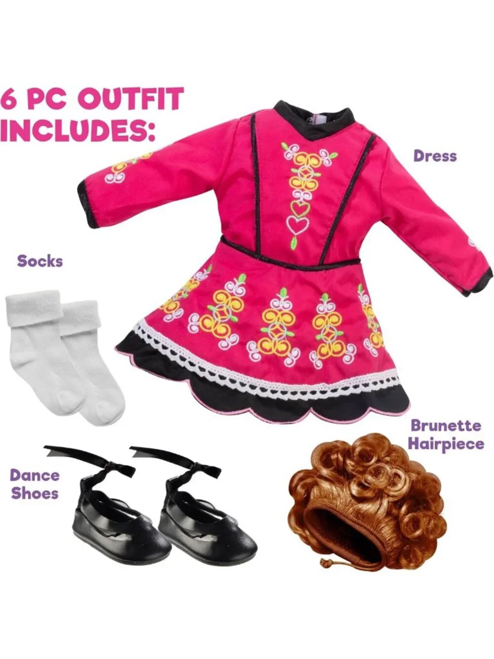 Handmade Irish Step Dancing Doll Outfit - 4 Piece Costume Set for 18